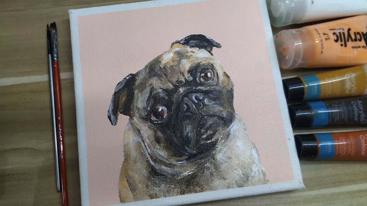 Acrylic painting /A pug /Easy painting Tutorial # 103