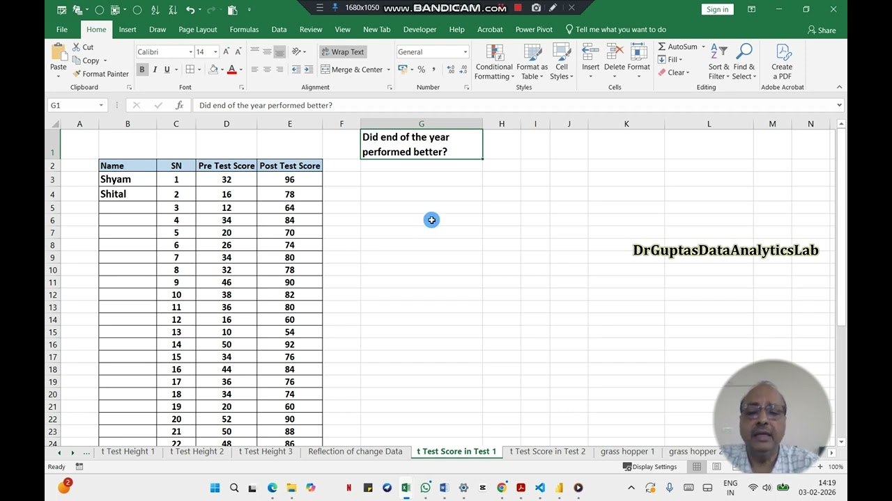 MS Excel Hypothesis Testing using T Test Paired Data