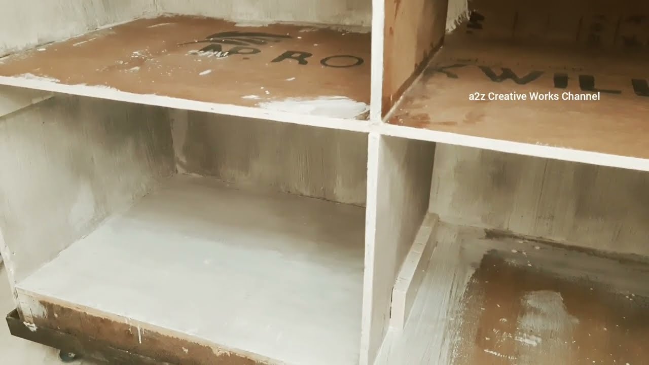 plywood counter par paint kaise kare - प्लाई बोर्ड से बना रैक काउंटर में प्राइमर व पेंट कैसे करें