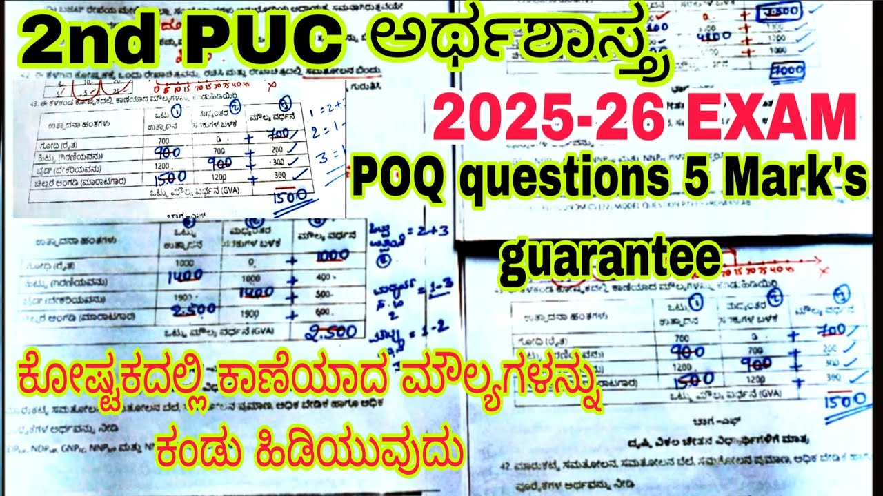 2nd PUC ECONOMICS 🔥 MODEL question paper POQ questions with answers 🔥 5 Mark's guarantee 