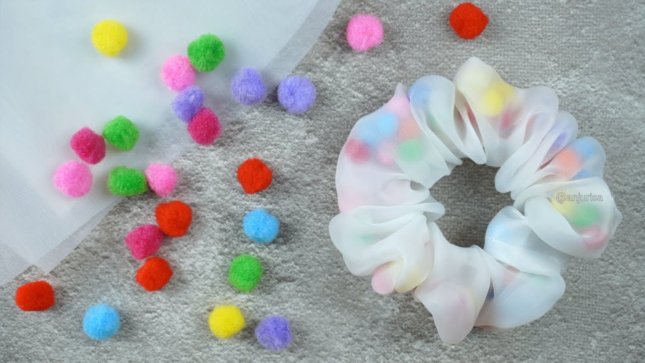 POM POM SCRUNCHIE 😍 Organza Scrunchies with a Cute Twist!