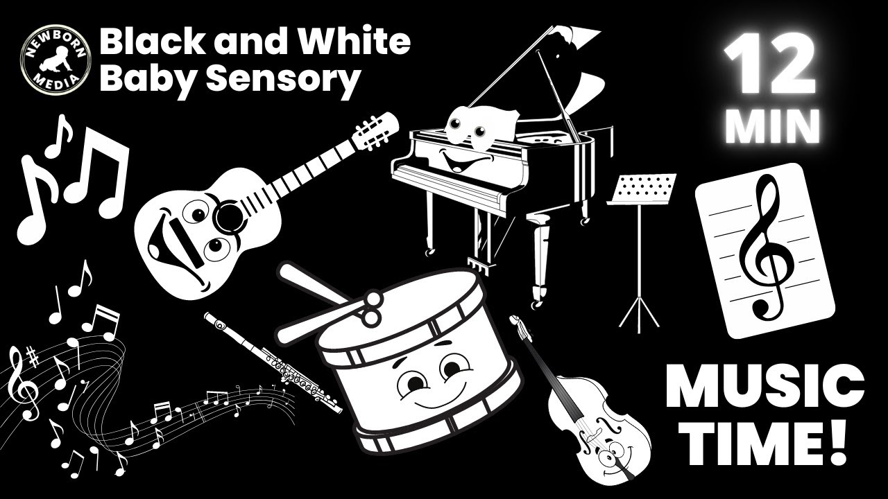 Black and White Baby Sensory Video | Music Time | Infant Visual Tracking | Fun Music | Newborn Media