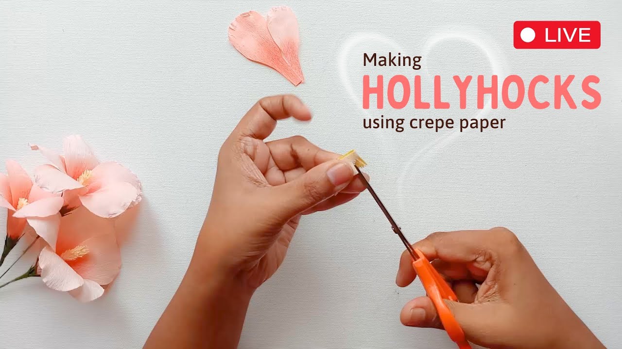 🔴 Live Flower making | Hollyhock flower making with crepe paper | how to make fake flowers