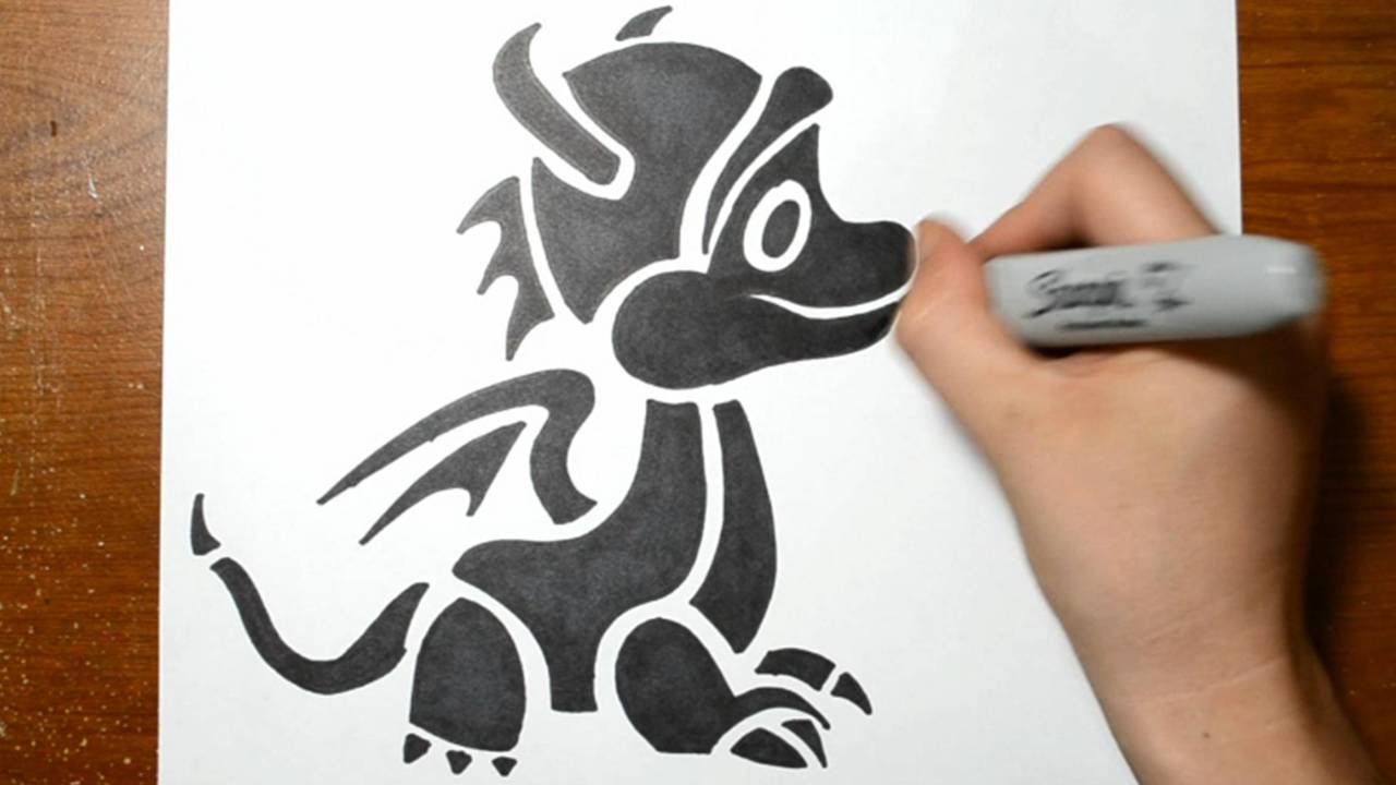 How to Draw a Cute Baby Dragon - Tribal Tattoo Style