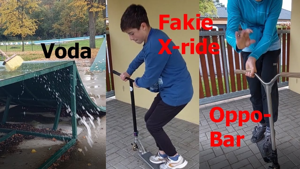 Game of scoot na flatu a mokrej skatepark!
