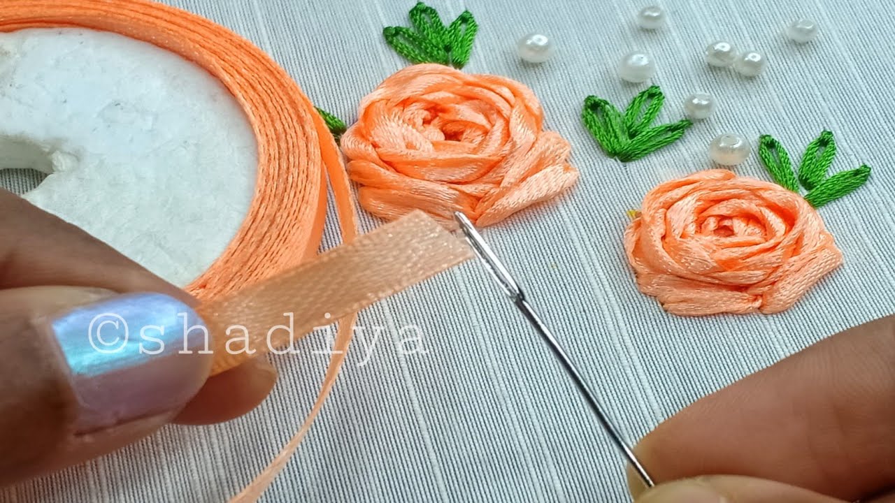 Hand embroidery ribbon rose design|hand embroidery for beginners