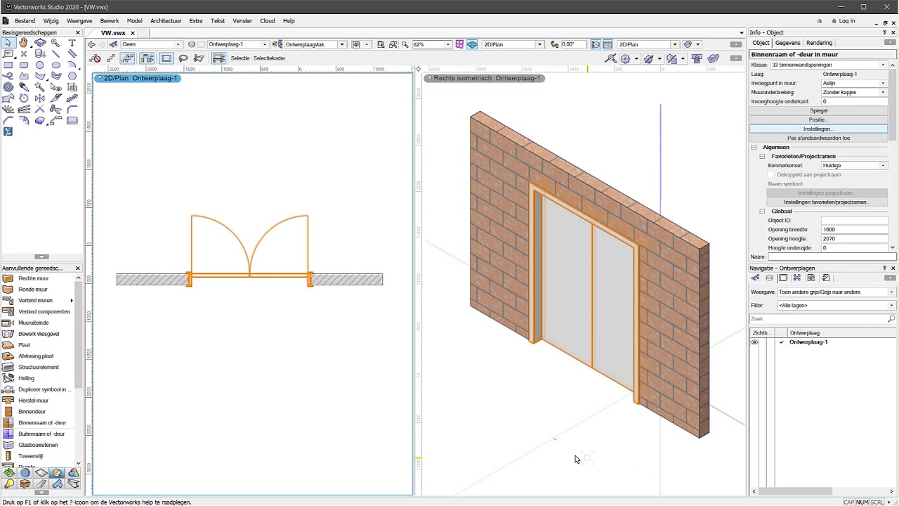 Binnenraam of deur gereedschap | Vectorworks