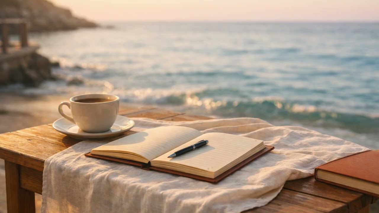 Mediterranean Caf&eacute; by the Sea 🌊 | Cozy Study & Work Ambience