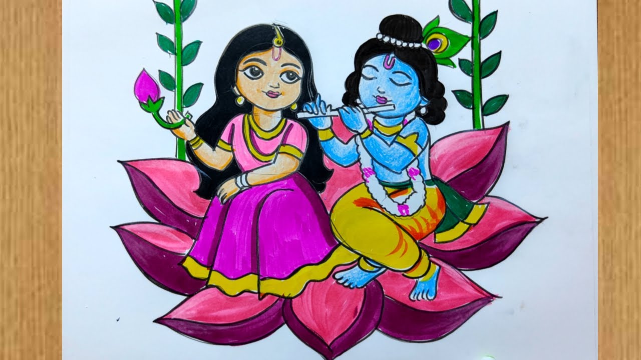 how to draw lord radha krishna for jhulan yatra special,lord radha krishna painting,