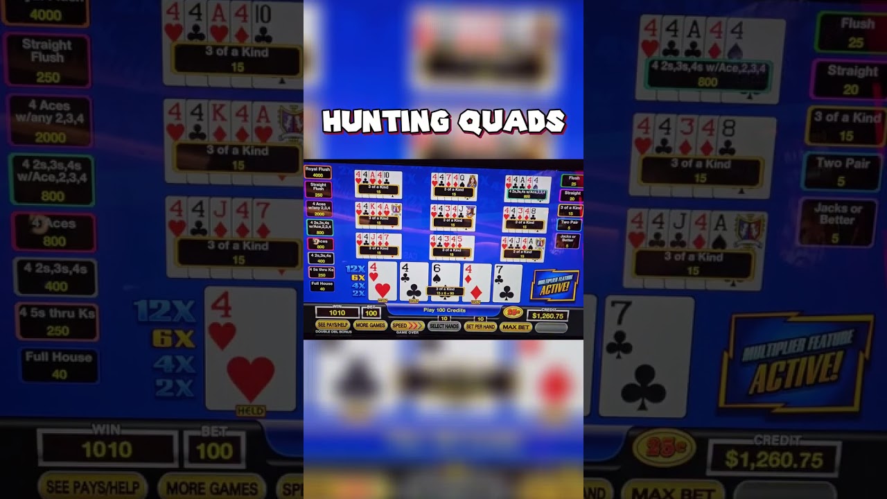 Dealt trip 4s on 10-play! How many can we turn into quads?  #casinos #videopoker