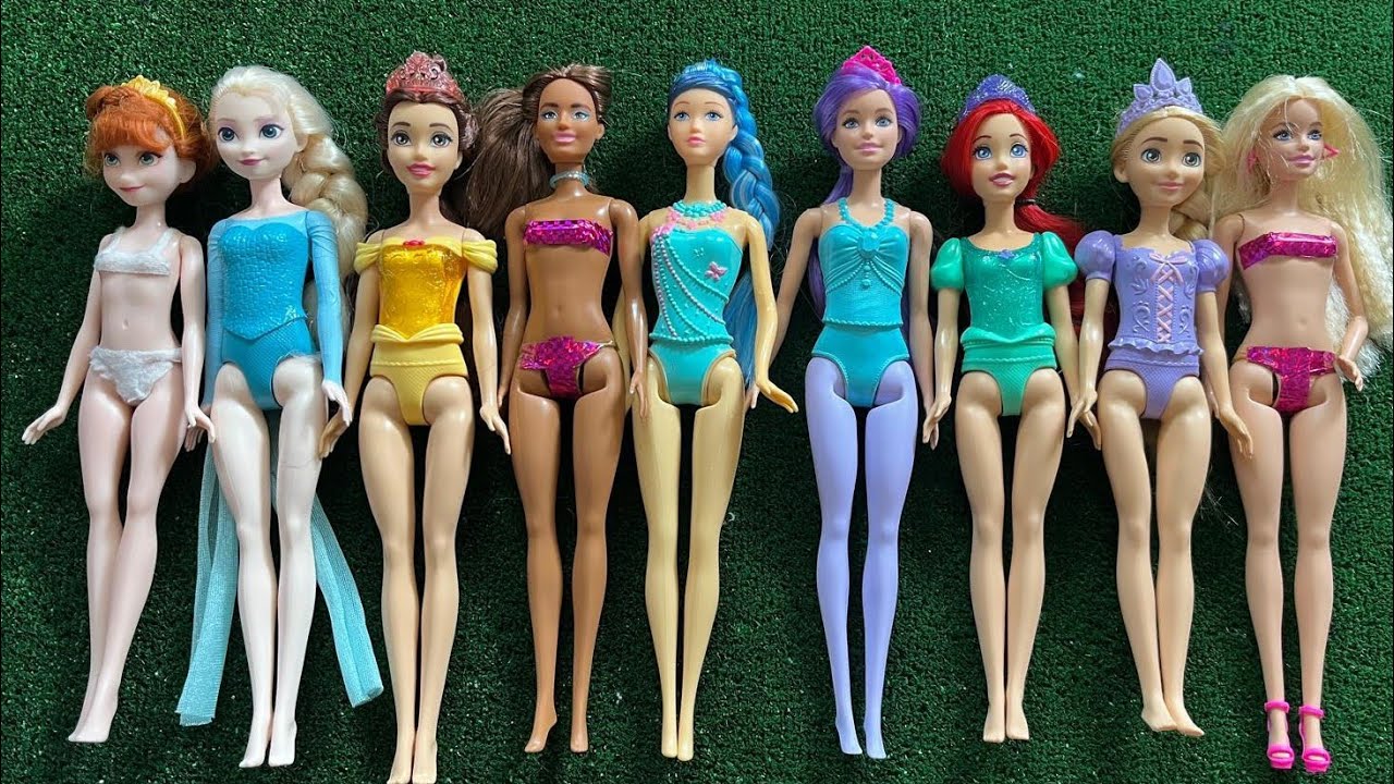 ASMR Most Popular Disney Princess Mattel Dolls   lots of colorful rainbow Dresses   unpacking toys 3