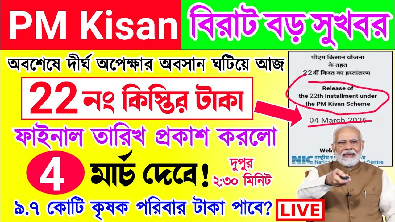 PM Kisan 22 installment officially date released | পিএম কিষান ২২ নং কিস্তির টাকা কবে দেবে | PM Kisan