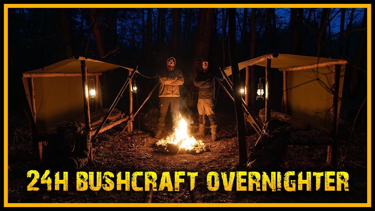 24h Bushcraft &Uuml;bernachtung - Shelterbau, Fackel aus Kienspan, improvisiert kochen - Survival Outdoor