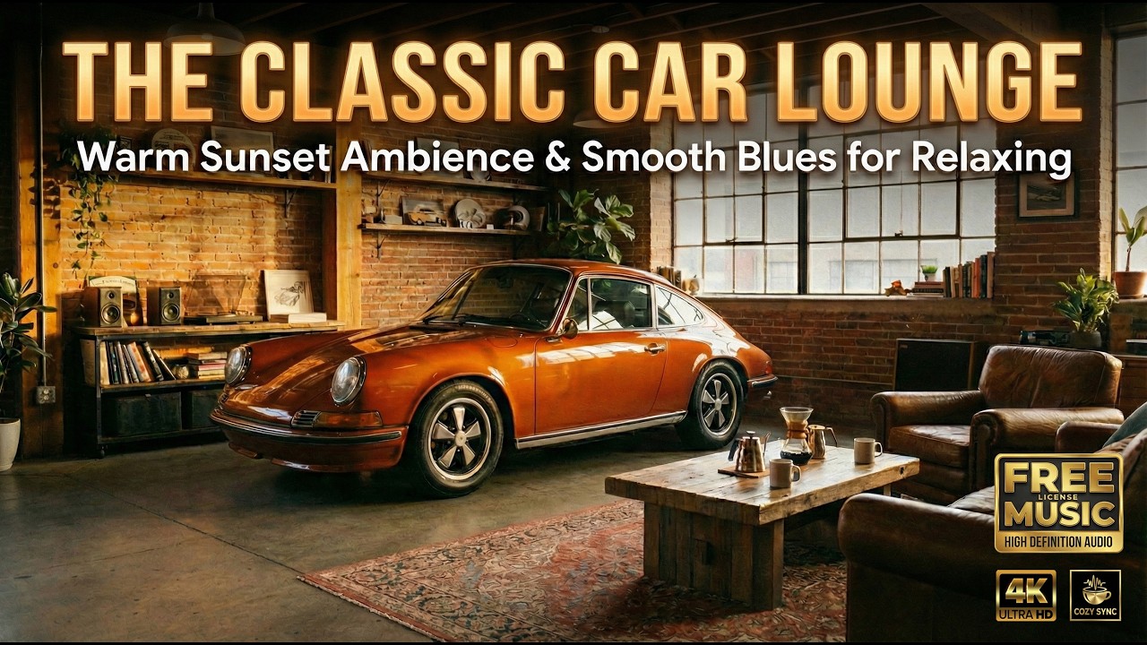The Classic Car Lounge 🏎️☕ Warm Sunset Ambience & Smooth Blues for Relaxing