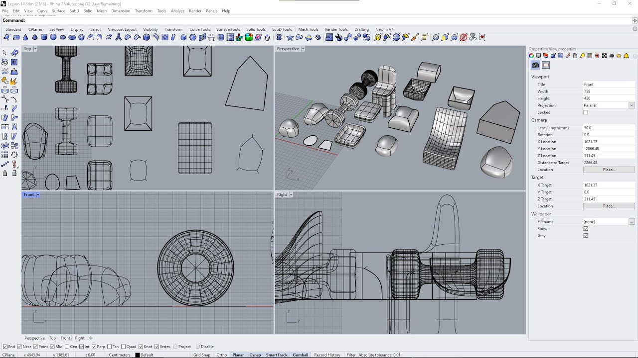 RHINO 7 Videocourse - 14 - Poligonal Modelling With SubD, Extrude, Soft and Hard Edges, Creases