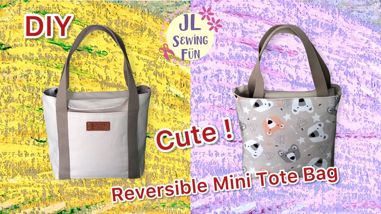 DIY- Reversible Mini Tote bag tutorial ｜ Canvas + Printed Fabric ｜Daily handbag ｜手作包 ｜手作バック