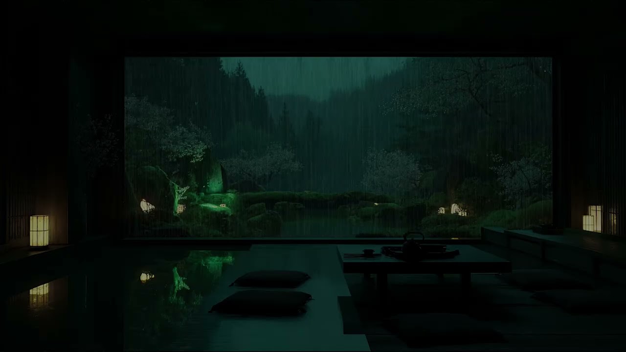 Peaceful Rainy Night Ambience with Gentle Rain Outside a Cozy Room for Deep Sleep and Relaxation