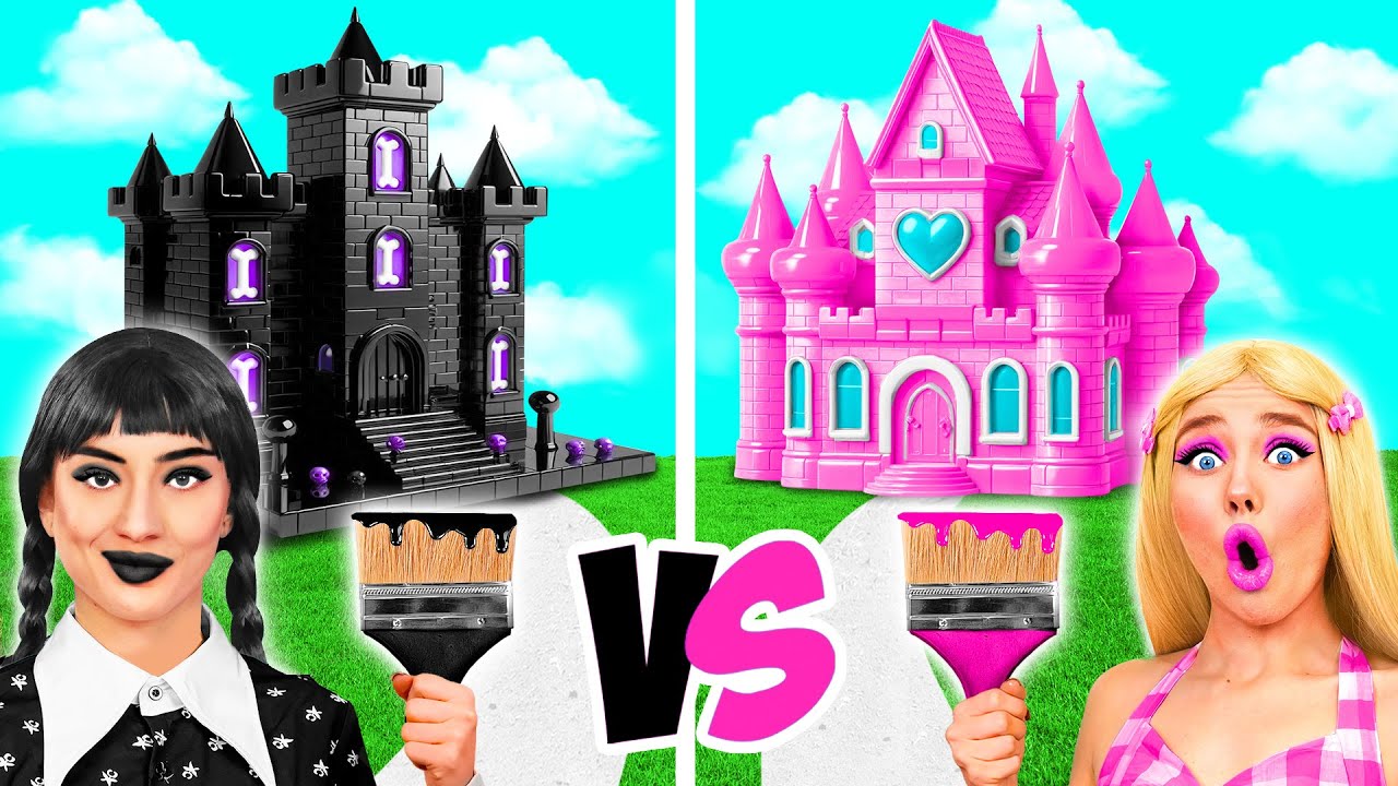 Wednesday vs Barbie Rumah Satu Warna Tantangan BaRaFun Challenge