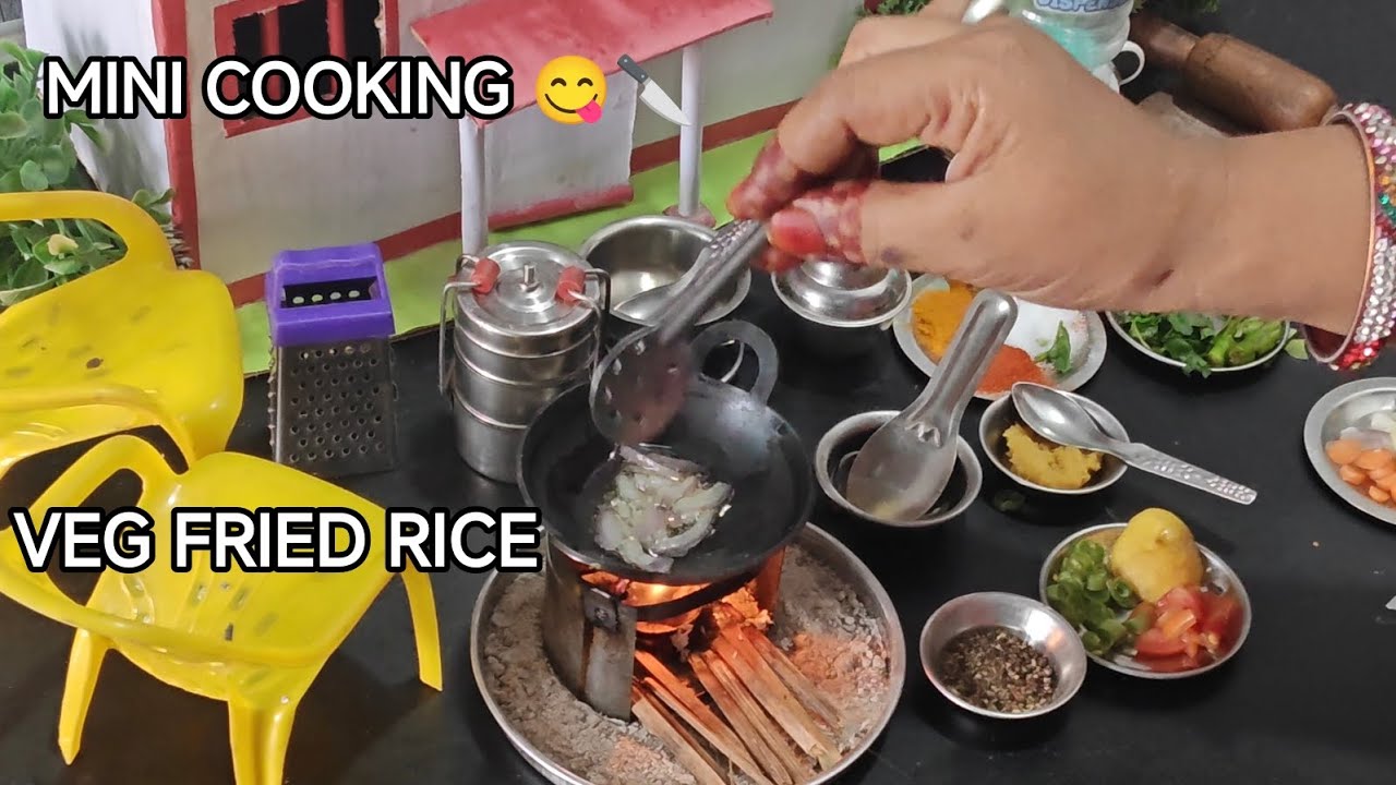 MINIATURE COOKING 😁🔪 VEG FRIED RICE recipe 😋 