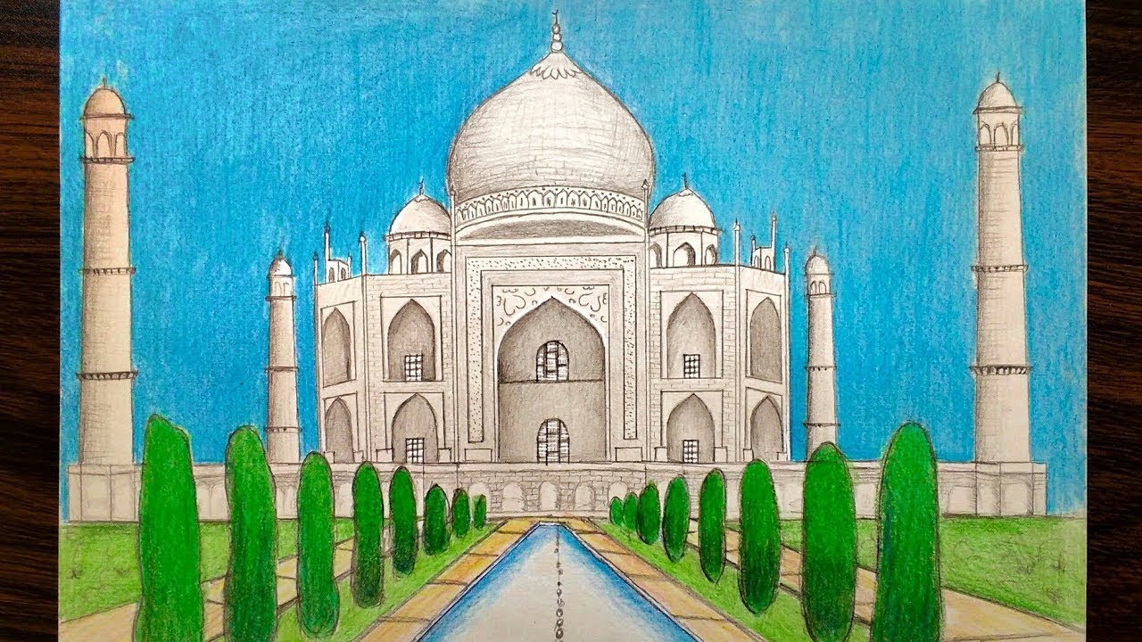 How to draw Taj Mahal - Taj Mahal Drawing for Beginners - Drawing Ideas