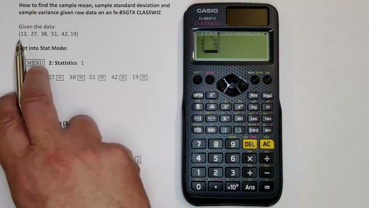 Sample Mean, Standard Deviation and Variance from Raw Data on a Casio fx-85GTX CLASSWIZ