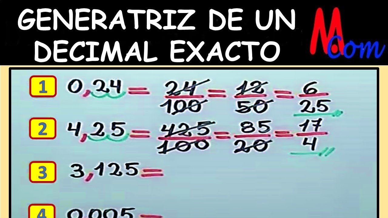 Fracción Generatriz de un decimal exacto || Hallar la generatriz de 0,24; 4,25; 3,125; 0,005