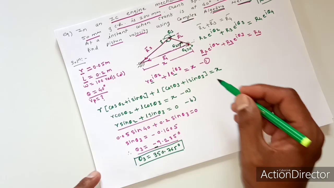 Complex Algebra method numerical: velocity and acceleration analysis of slider crank mechanism