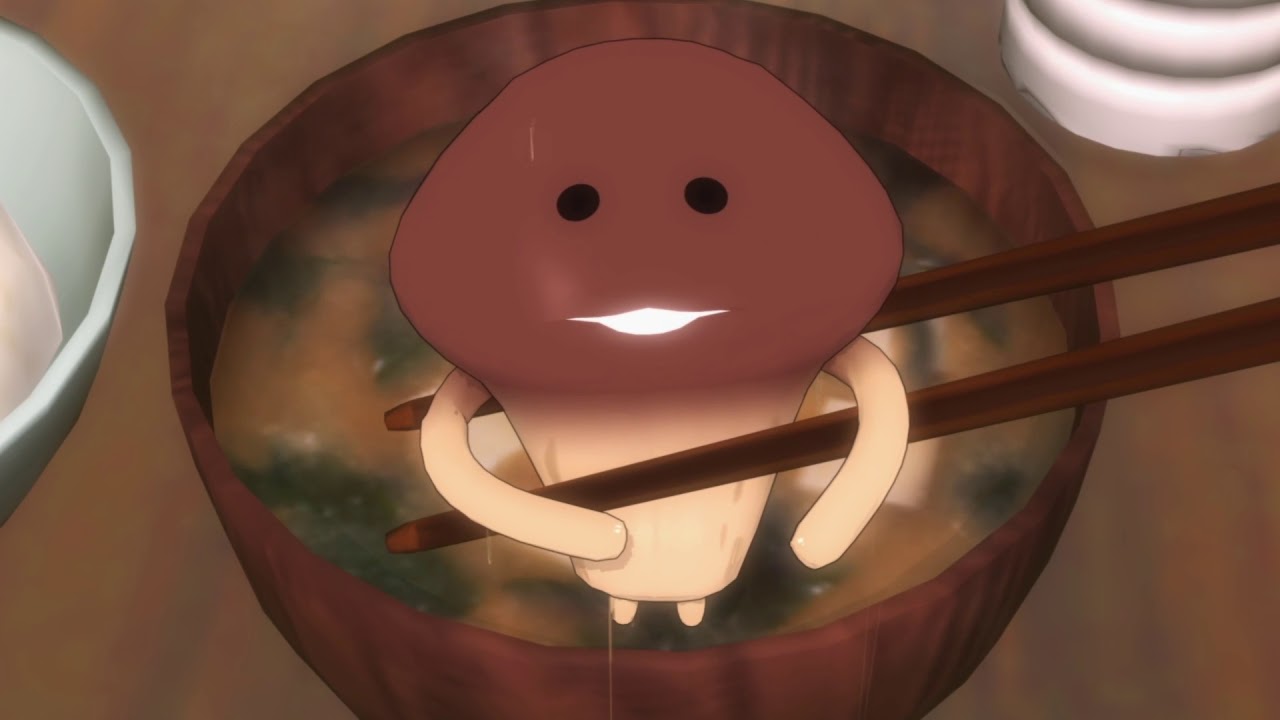 【んふんふ】甘えん坊ななめこが可愛すぎて中々食べられない【味噌汁】 - Full HD(ループ再生すると…？)