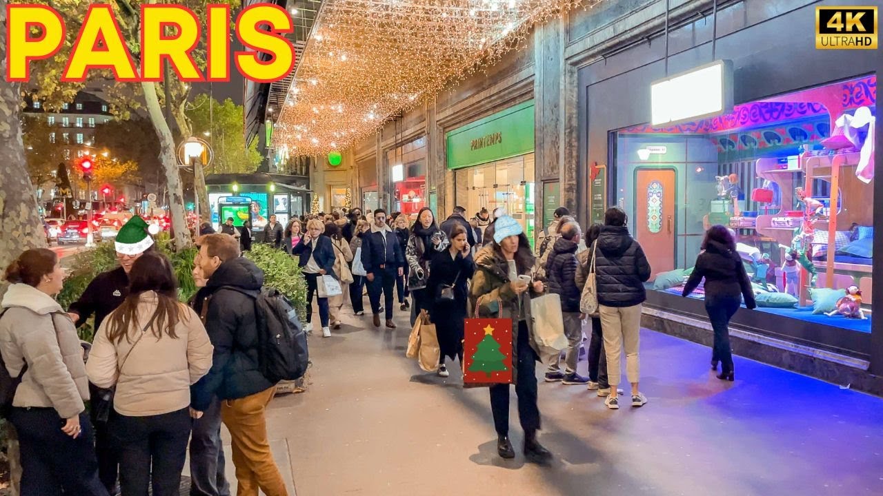 Paris, France 🇫🇷 Christmas in Paris 2024 🎄🚂 | Vitrines de Noël Printemps Haussmann 4K HDR November