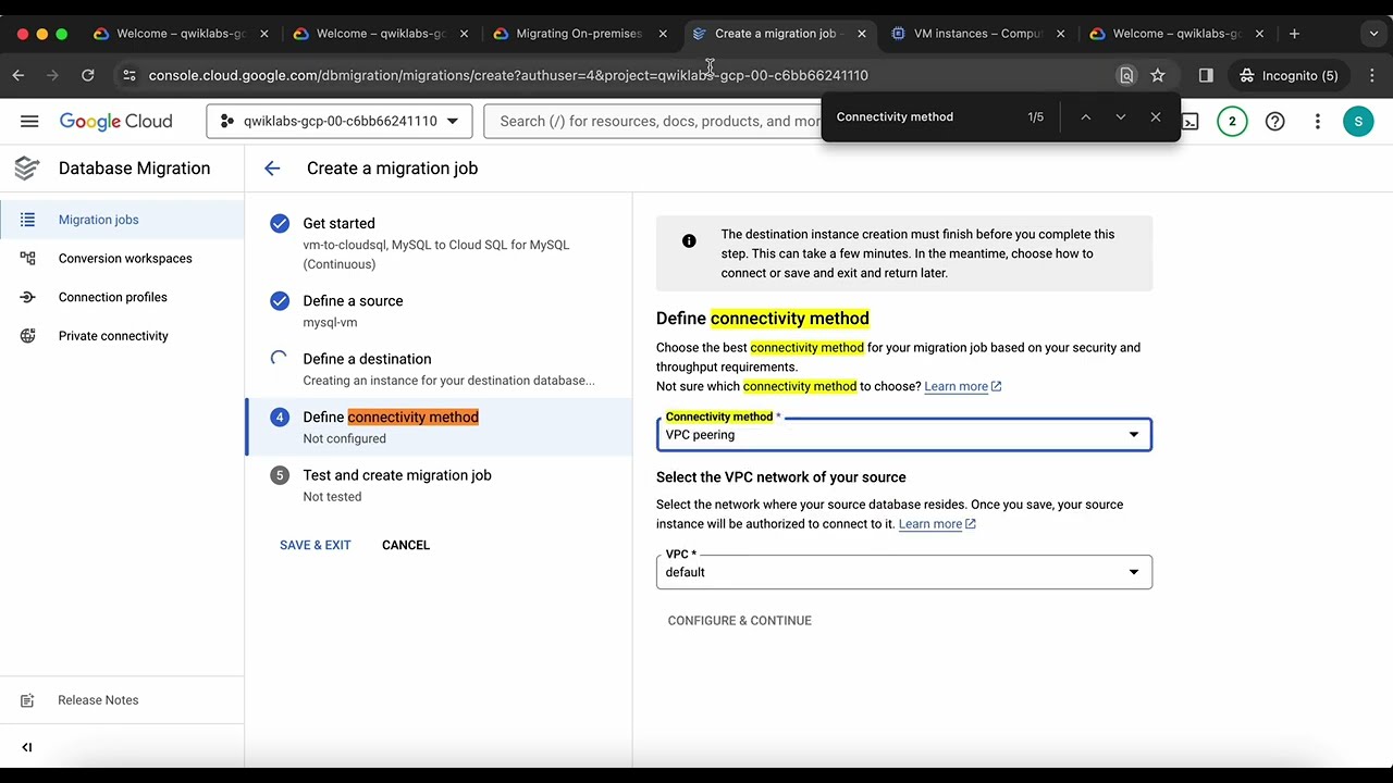 Migrating On-premises MySQL Using a Continuous Database Migration Service Job