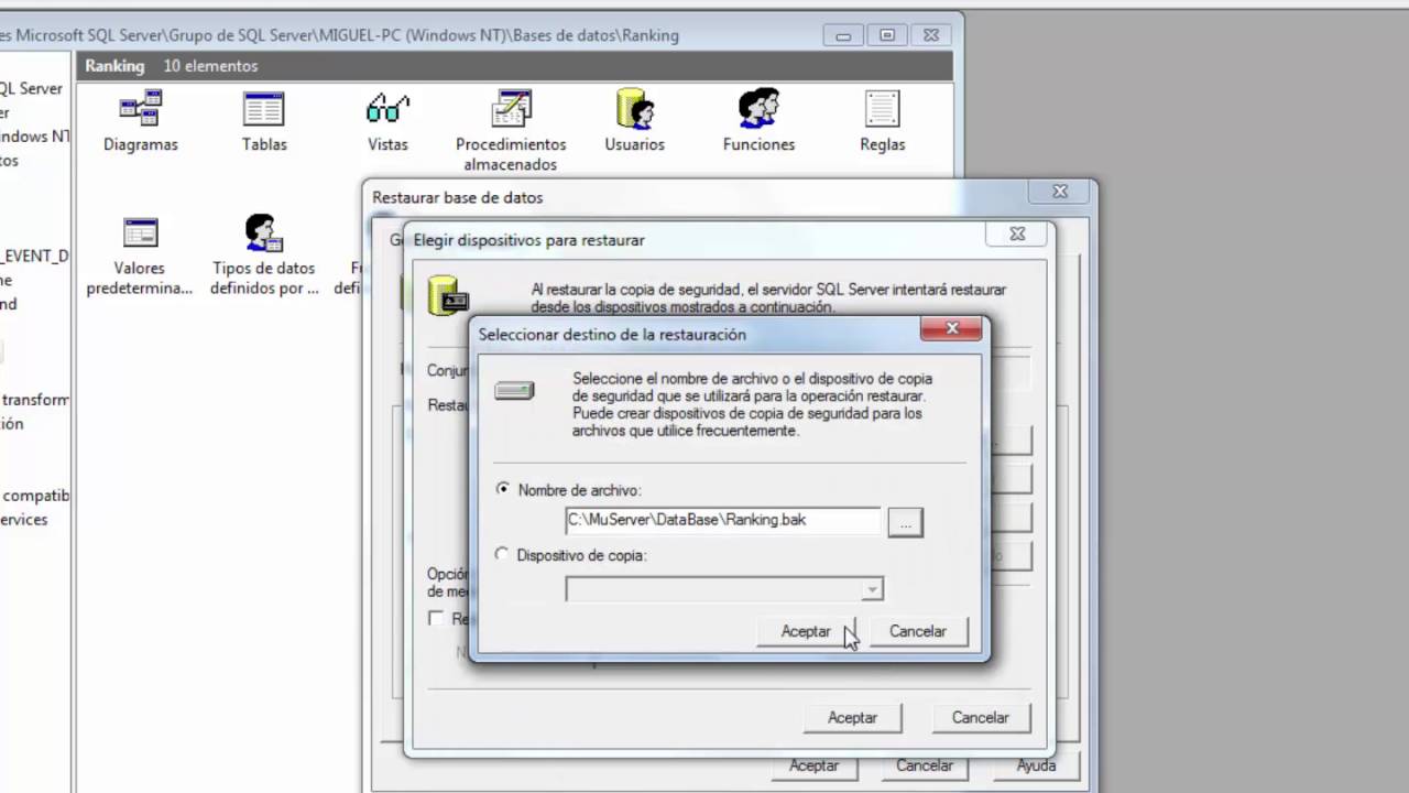 Como Restaurar una Bases de Datos de MuOnline