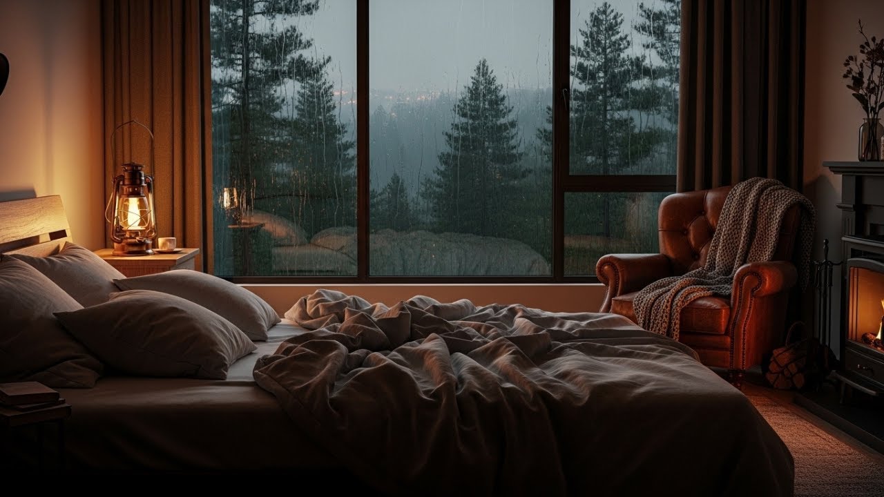 Deep Sleep Fast: Cozy Rain on Window & Fireplace Sounds for Insomnia Relief