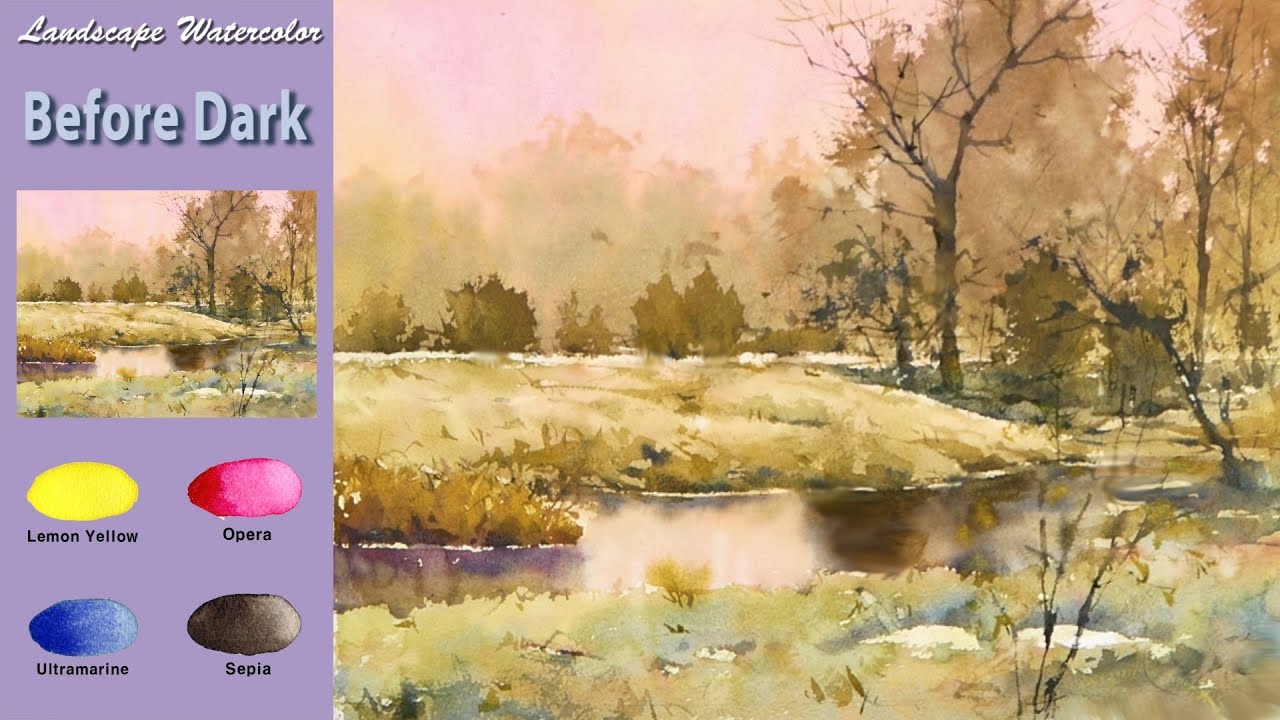 Без эскиза Пейзажная акварель - До темноты  (wet-in-wet, Arches rough) NAMIL ART
