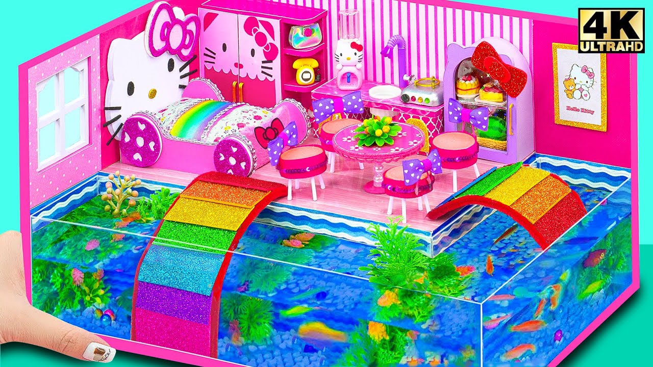 Build Underground Aquarium Around Hello Kitty House from Cardboard ❤️ DIY Miniature House