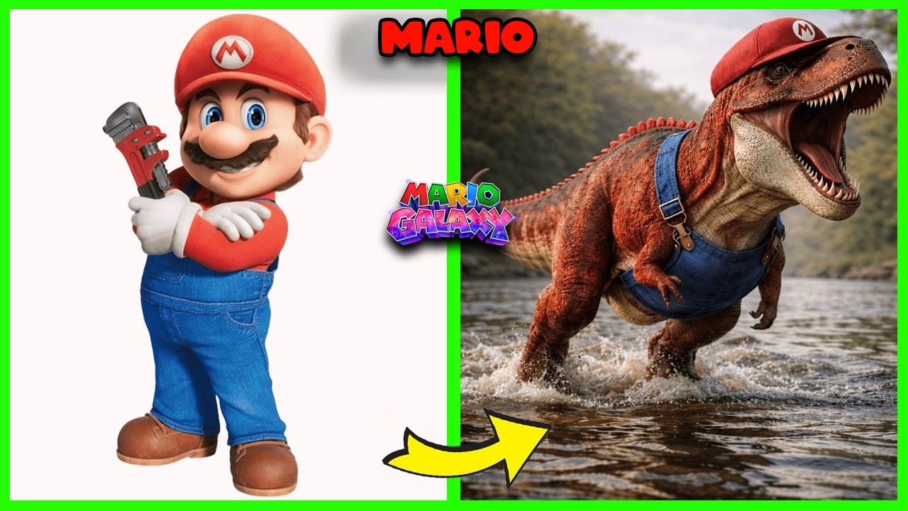 🍄THE SUPER MARIO GALAXY Movie Character as Dinosaurs ~ Guess The Voice: Mario, Yoshi, Peach, Bowser