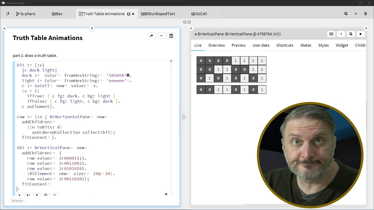 livecoding: drawing a truth table in smalltalk with bloc.