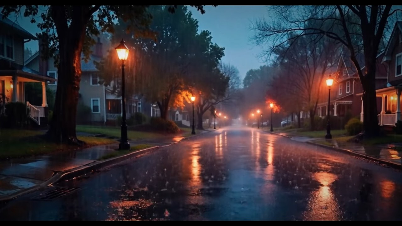 🌧️ Rain & Thunder in a Quiet Neighborhood at Night | Relaxing Storm Sounds for Sleep & Study 2 Hours