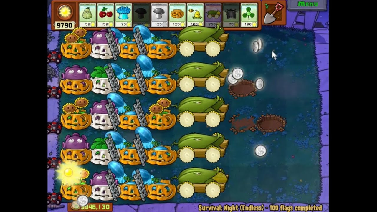 Plants vs Zombies Survival Mode : Survival Night (Endless)