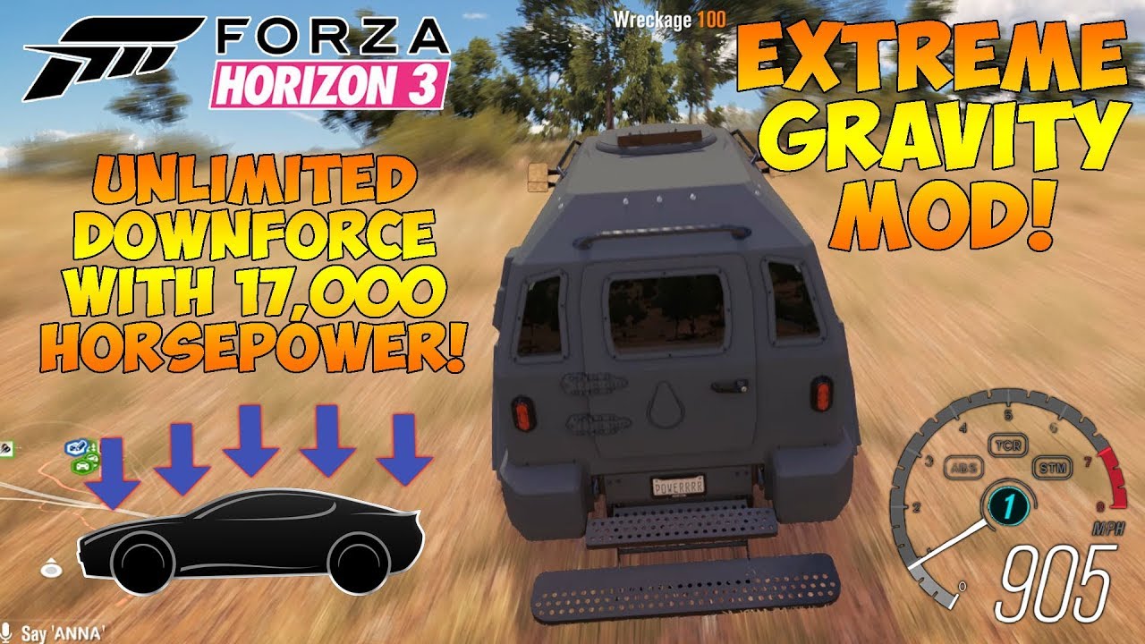 Forza Horizon 3 - EXTREME GRAVITY MOD! 100x Gravity Downforce & 16,000HP Gurkha!