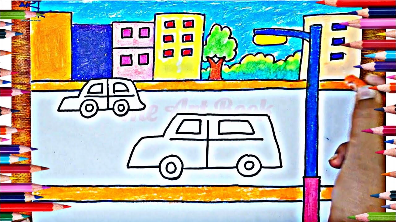How to draw road Scenery Step by step || #@the_Artbook #art #artclass #roadscenery 