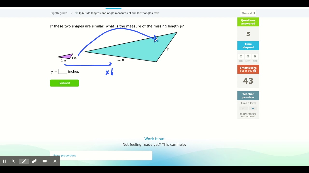 IXL | Side lengths and angle measures of similar triangles | 8th grade math