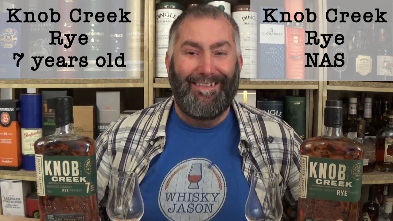 Knob Creek aged 7 years Rye Whisky compared with Knob Creak NAS (No Age Statement) Rye Whisky