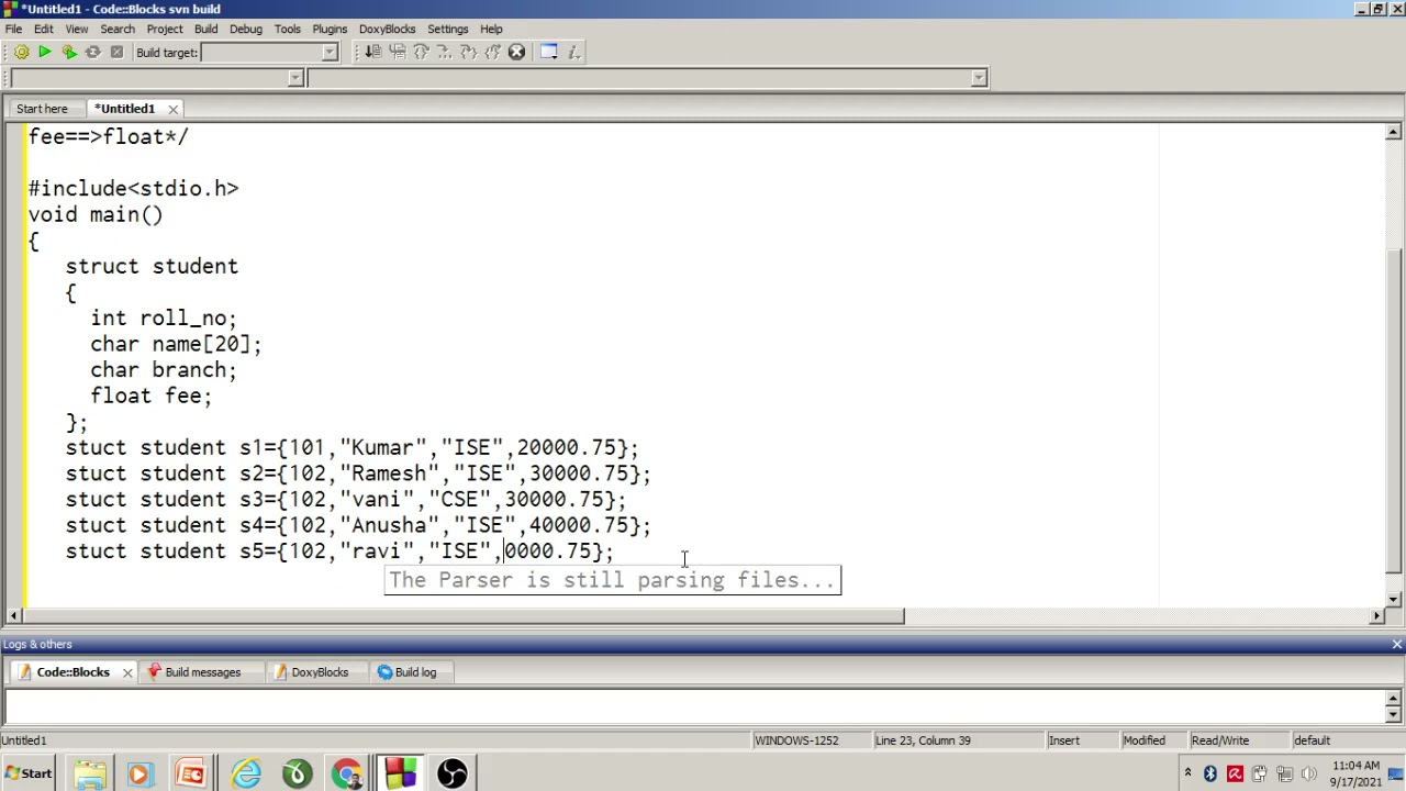 Module 5 Creating student Structure using c program