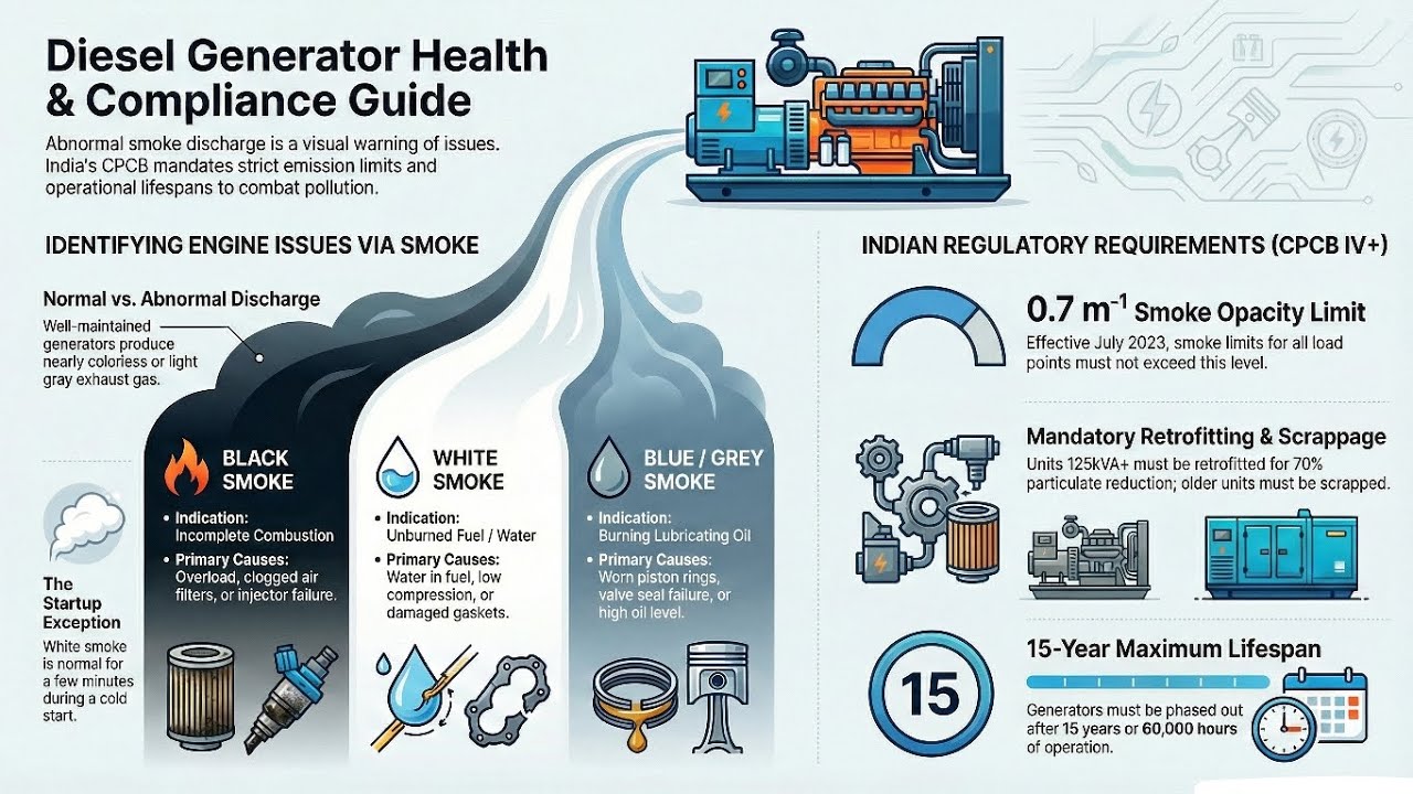 Training Video 19 | Types of SMOKE discharge in Diesel Generator and a Regulatory rules in HINDI
