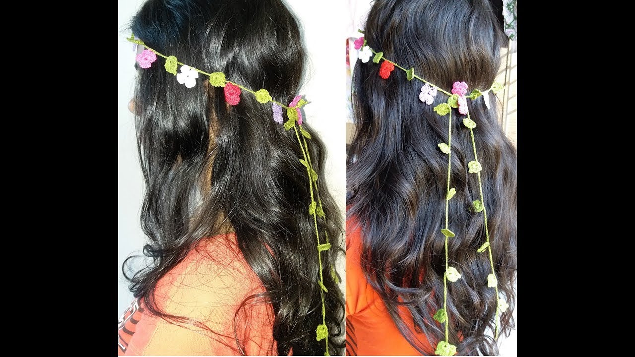 TIARA COM FLORES DE CROCHÊ