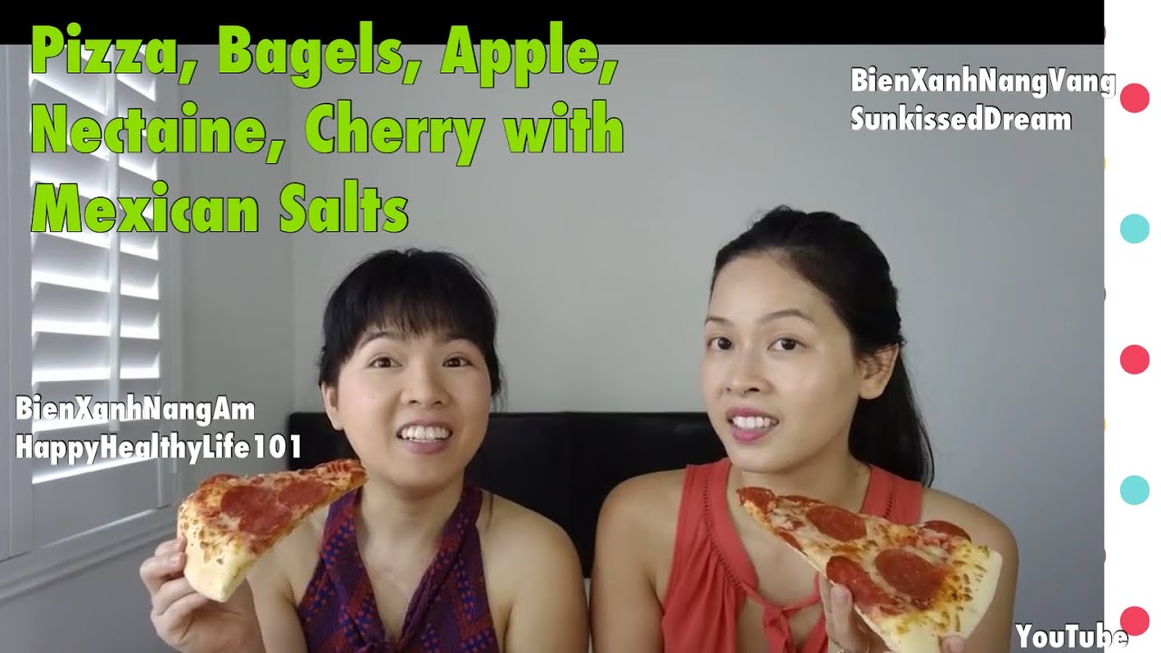 Pizza, Bagels, Apple, Nectarine, Cherry with Mexican Salts- Những thức ăn vặt Mỹ-NangVang NangAm