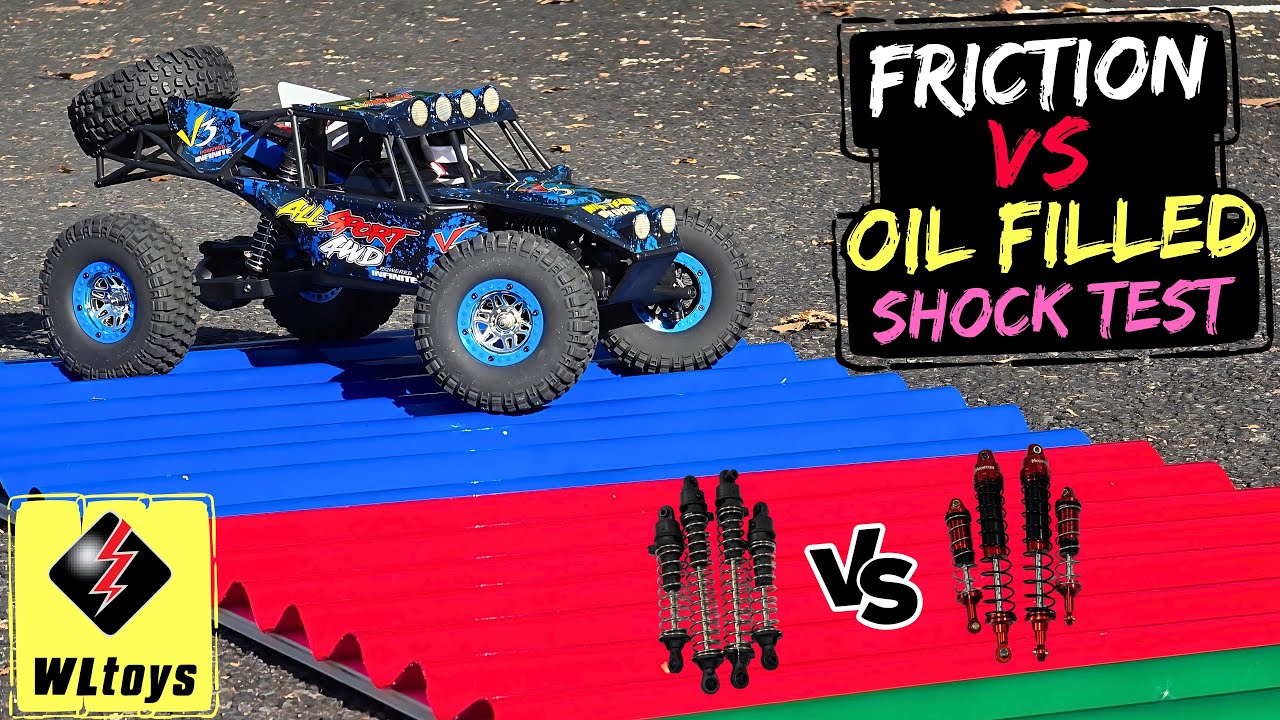 WL Toys 10428 - Stock Friction vs Hydraulic Shocks! Huge difference?