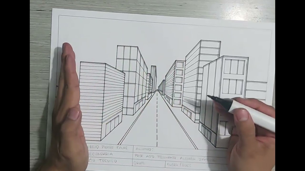 Ciudad con 1 punto de fuga color( anochecer)