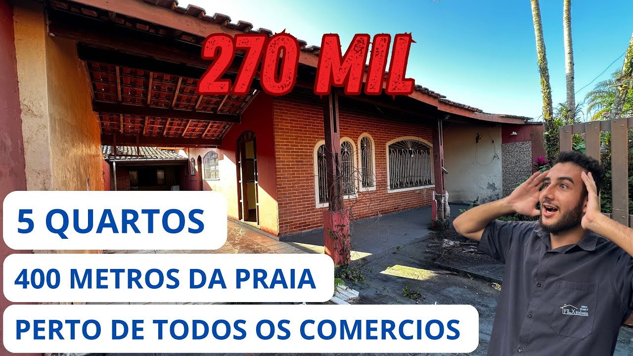(Indisponível) CASA POR 270 MIL COM 5 QUARTOS NO CENTRO COMERCIAL DO GAIVOTA LADO PRAIA EM ITANHAEM 