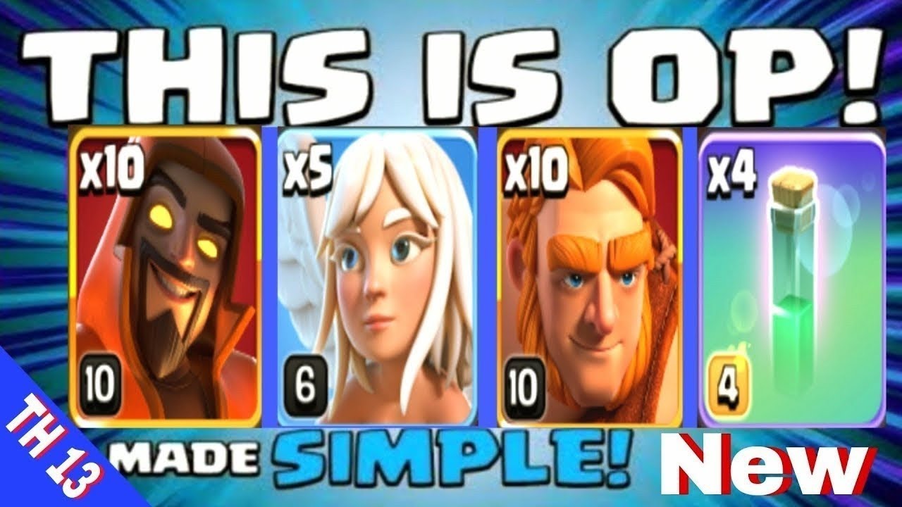 New TH 13 Best Attack Strategy || Super Giant+Super Wizard+Earthquake Spell and invisibility spell